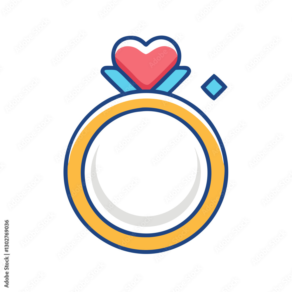 Conceptual wedding ring design featuring a heart symbol and decorative elements in a vibrant vector art style Conceptual wedding ring design featuring a heart symbol and decorative elements in a vibrant vector art style