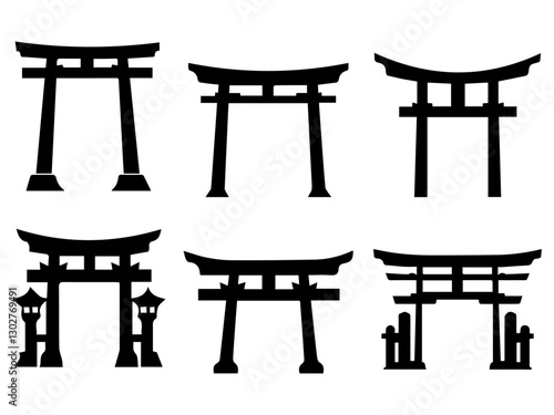 Set of silhouette of a Japanese torii gate