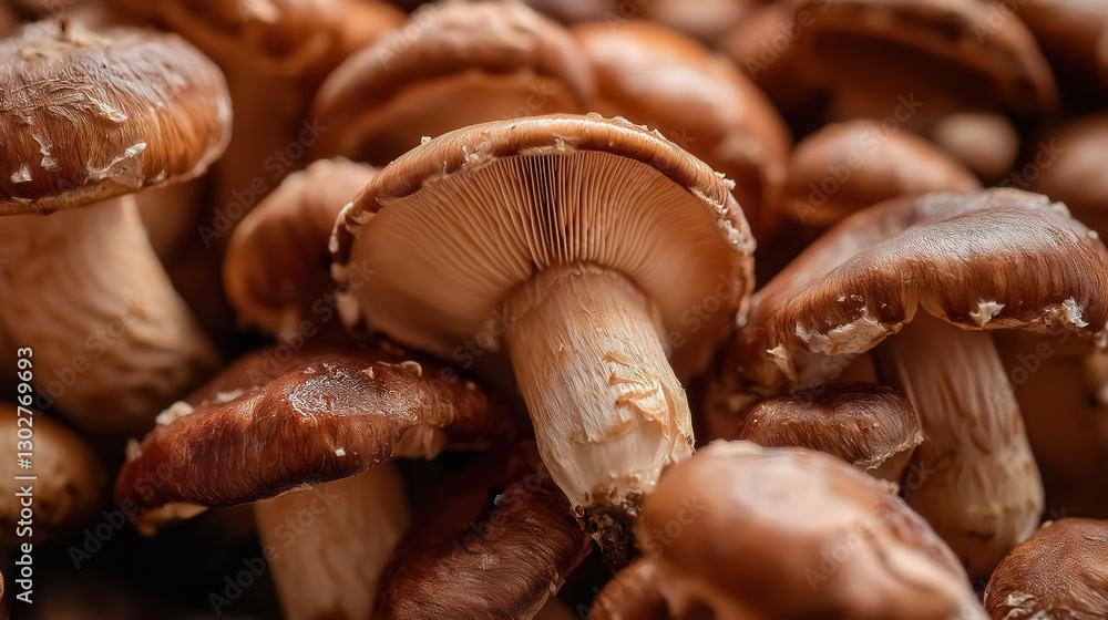 A stunning close-up of fresh shiitake mushrooms A stunning close-up of fresh shiitake mushrooms