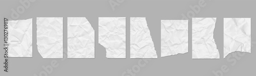 Crumpled torn pieces of paper sheets