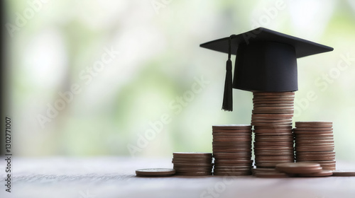 Wallpaper Mural Stacks of coins stacked neatly with a graduation cap resting on top, conveying the concept of the high cost of education Torontodigital.ca
