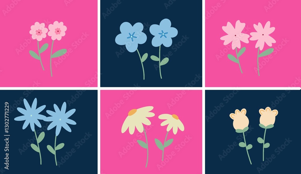 set of flowers colorful pattern design set of flowers colorful pattern design
