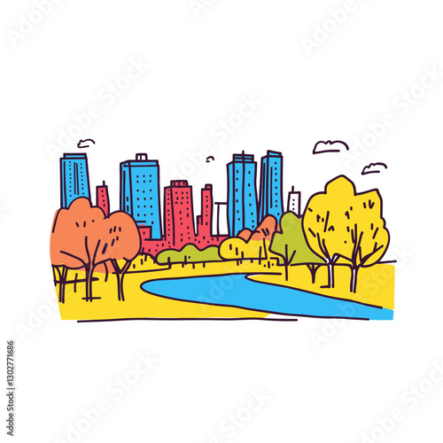 Central Park illustration in an doodle inca cartoon style. Simple minimalist drawing of Central Park