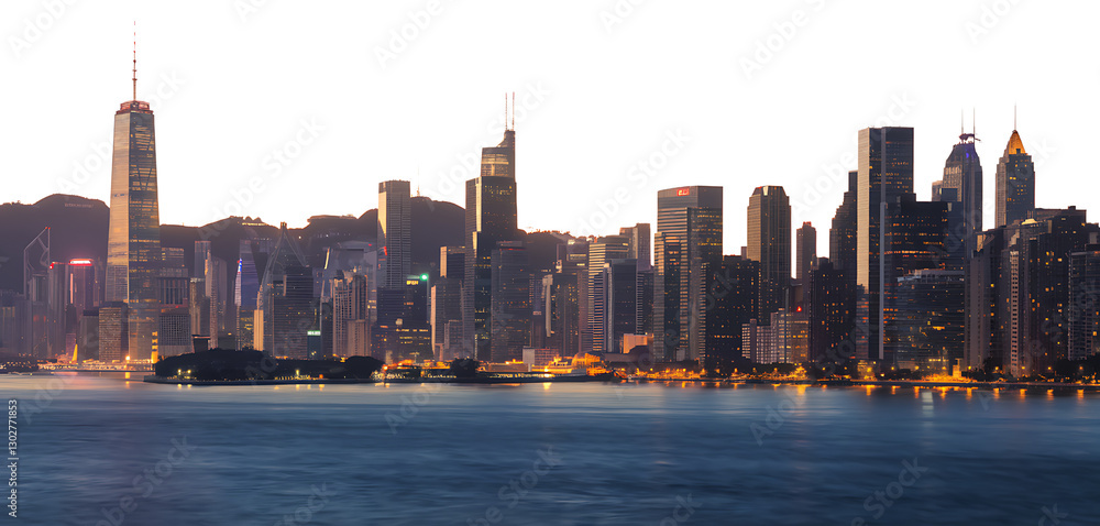 Fototapeta premium Twilight Cityscape Skyscrapers Illuminated by Soft Glow