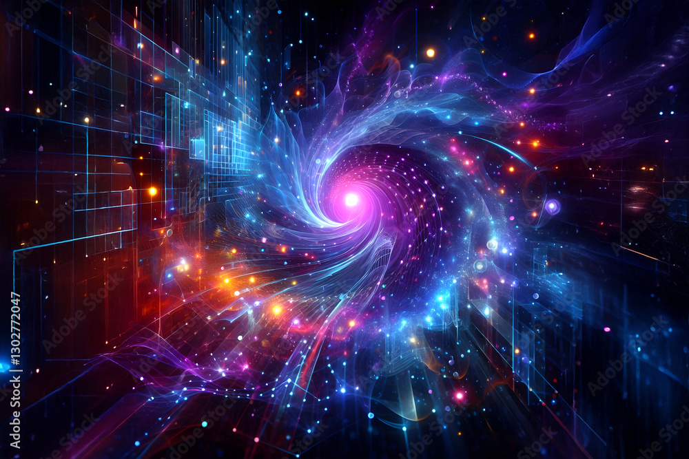 Fototapeta premium Abstract futuristic - technology Design digital Artificial intelligence. Science background. Big data circuit board texture background design. Waves flow. Quantum .technology concept. 3d illustration.