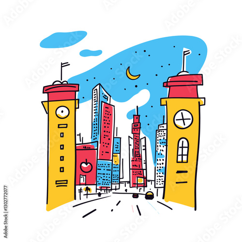 Times Square illustration in an doodle inca cartoon style. Simple minimalist drawing of Times Square