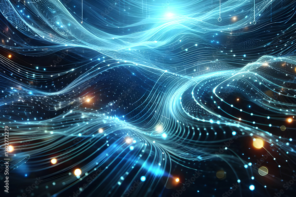 Obraz premium Abstract futuristic - technology Design digital Artificial intelligence. Science background. Big data circuit board texture background design. Waves flow. Quantum .technology concept. 3d illustration.