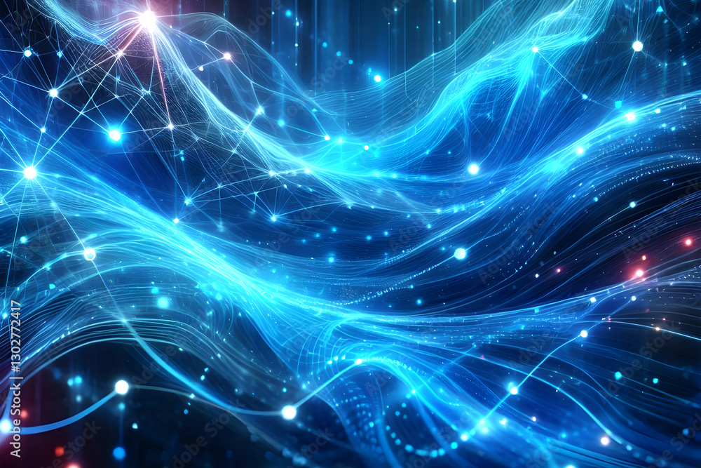 Fototapeta premium Abstract futuristic - technology Design digital Artificial intelligence. Science background. Big data circuit board texture background design. Waves flow. Quantum .technology concept. 3d illustration.