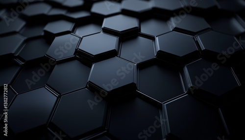 Background of abstract black 3d hexagon background design a dark honeycomb grid pattern. Abstract octagons dark 3d modern background photo