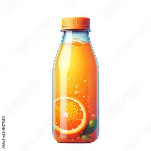 plastic bottle with orange juice isolated on white background