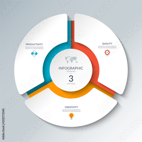 Infographic circular diagram with 3 options. Round chart that can be used for business presentations, educational resources, marketing materials, visualizing data, simplifying complex information.