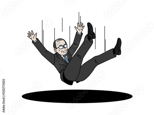 落とし穴に落ちる会社員、中年男性のイラスト