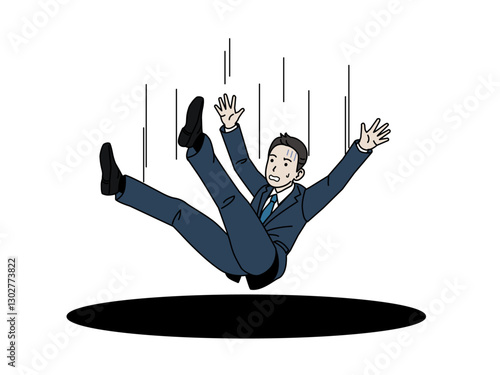 落とし穴に落ちる会社員の男性のイラスト