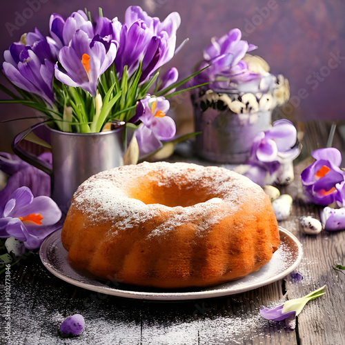 easter cake and easter eggs