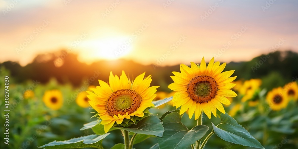 Fototapeta premium Sunflower Field at Sunset