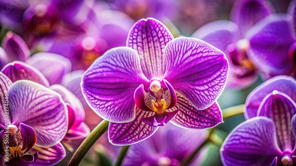 Stunning Orchid Macro Photography: Vibrant Purple Flower Close-Up, Botanical Beauty, Natural Elegance Stunning Orchid Macro Photography: Vibrant Purple Flower Close-Up, Botanical Beauty, Natural Elegance