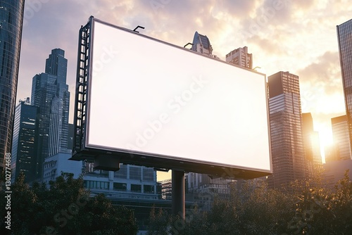 Vibrant Picture of Blank Billboard Mockup for Advertising Blue Sky Background photo