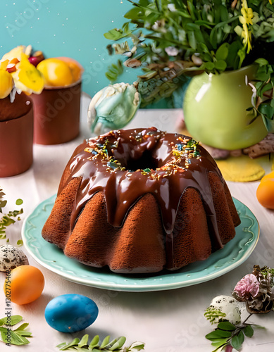 easter cake and eggs