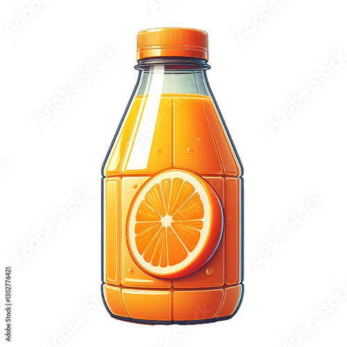 plastic bottle with orange juice isolated on white background