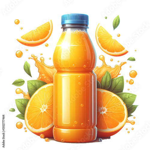 plastic bottle with orange juice isolated on white background