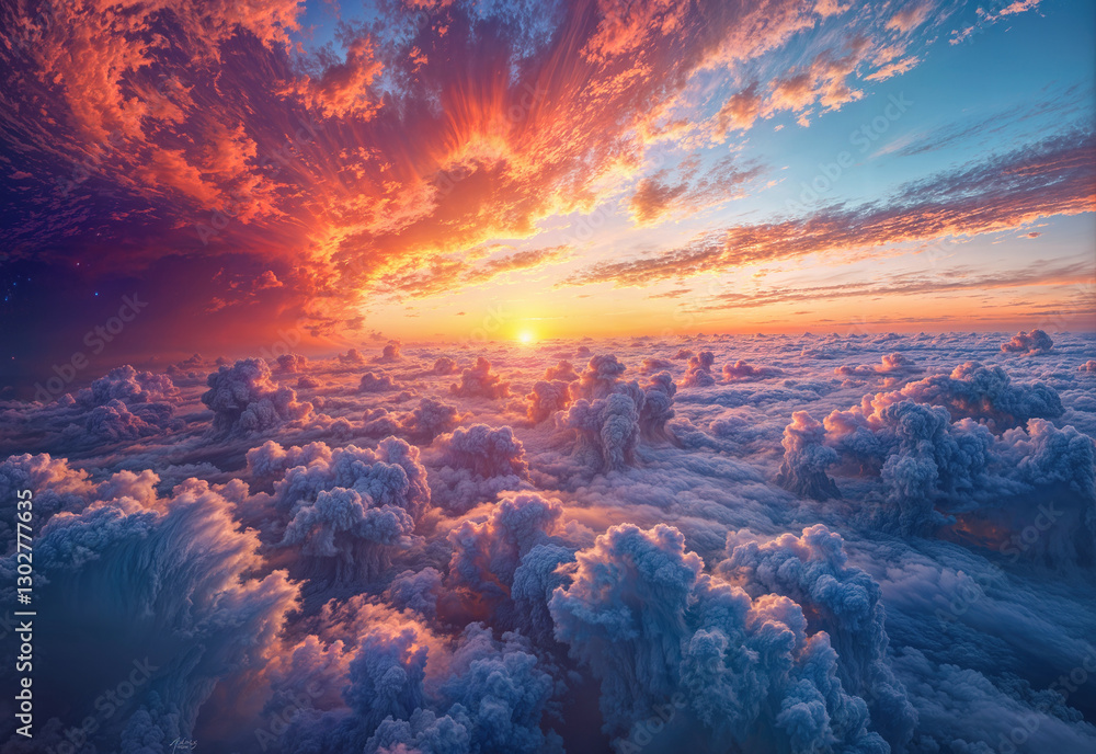 Vibrant Swirling Clouds at Sunset with Fiery Hues Vibrant Swirling Clouds at Sunset with Fiery Hues