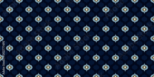 Simple geometric pattern abstract paisley shape motif classic blue minimal background. Repeat tiny small element modern fabric design textile swatch ladies dress, man scarf, shirt all over print block