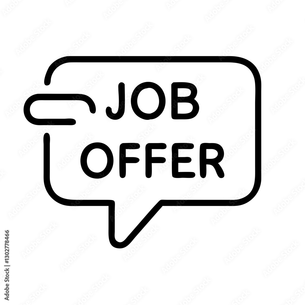 Job offer icon designed in a simple vector style, featuring a speech bubble with bold lettering, suitable for recruitment or employment-related visuals Job offer icon designed in a simple vector style, featuring a speech bubble with bold lettering, suitable for recruitment or employment-related visuals
