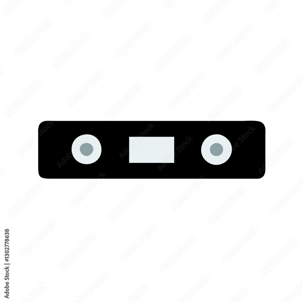 Fototapeta premium Simple black and white vector icon of a cassette tape representing vintage audio technology and nostalgia in digital design