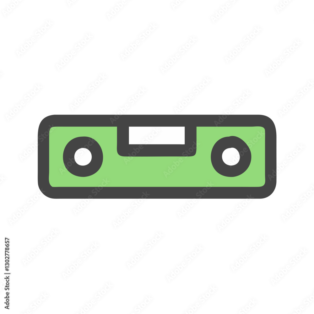 Fototapeta premium Vector icon representing a green cassette tape, symbolizing retro music, nostalgia, and audio technology in a minimalist design