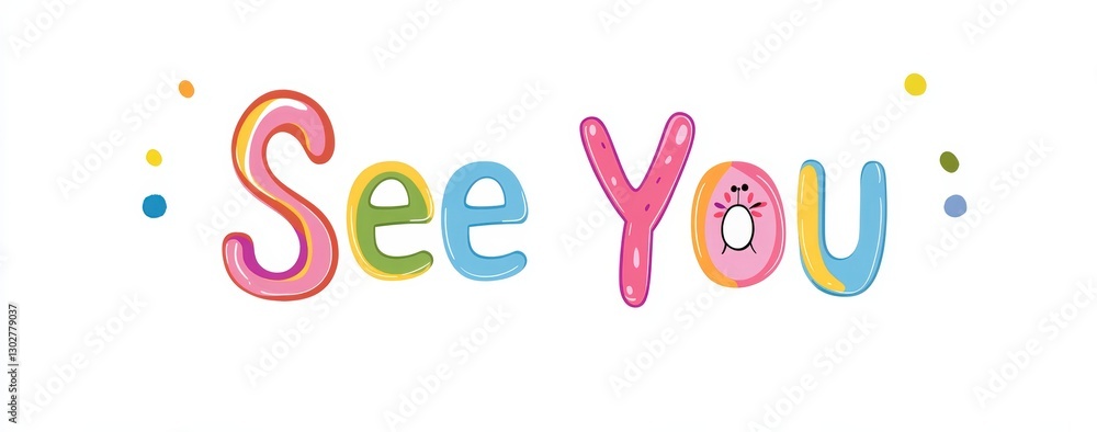 See You text in colorful bubble letters on white background
