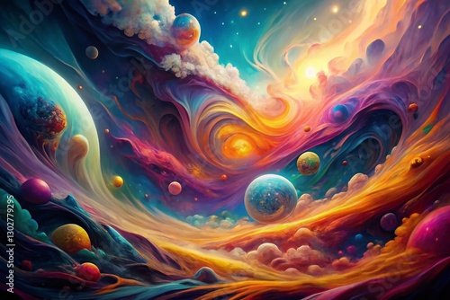 Surreal Abstract Paint Stains: Ethereal Color Explosions in a Dreamlike Landscape