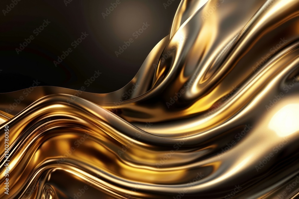 Obraz premium Flowing golden light waves on dark background. Neural network AI generated