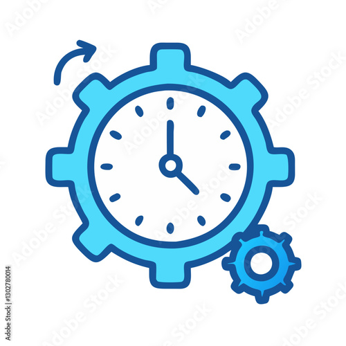 Effective time management represented by a blue gear and clock icon for productivity and organization