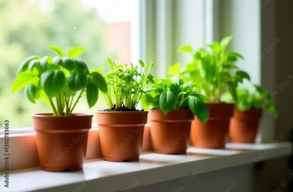 Obraz premium Indoor herb garden setup in kitchen for fresh cooking and design inspiration
