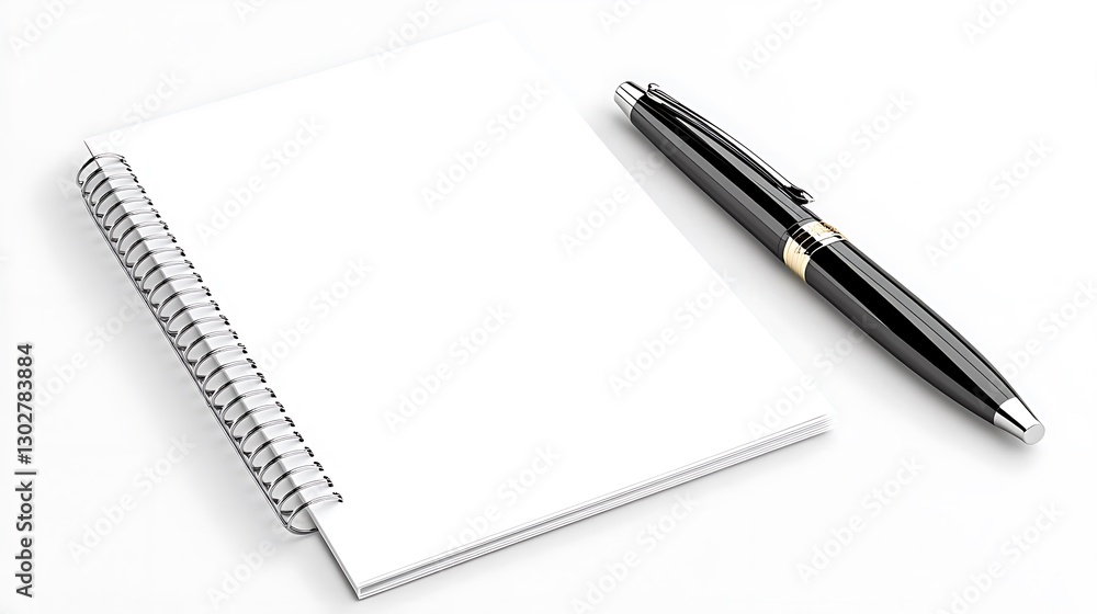 Blank Spiral Notebook and Elegant Black Pen Mockup for Branding Design Blank Spiral Notebook and Elegant Black Pen Mockup for Branding Design