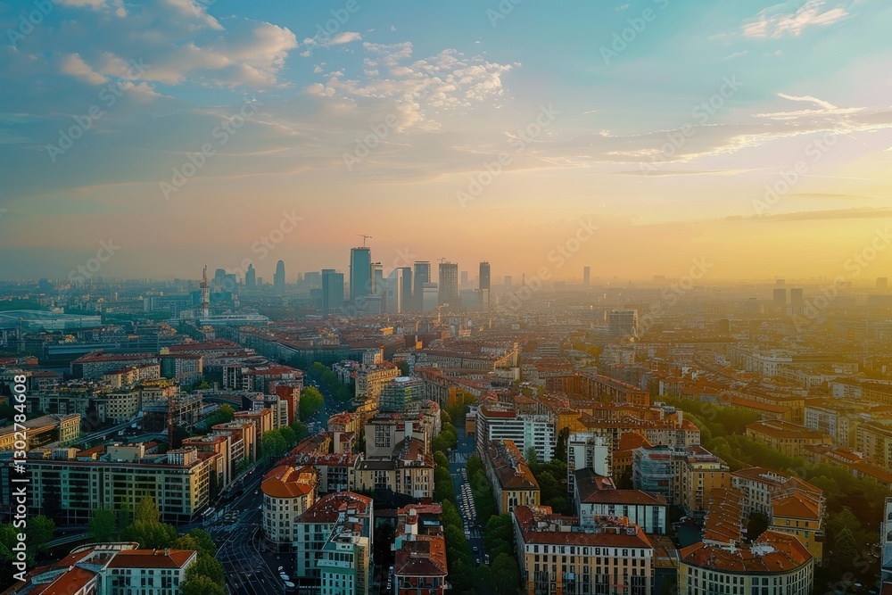 Vibrant Color Visual of Milan Cityscape From Drone in Summer Vibrant Color Visual of Milan Cityscape From Drone in Summer