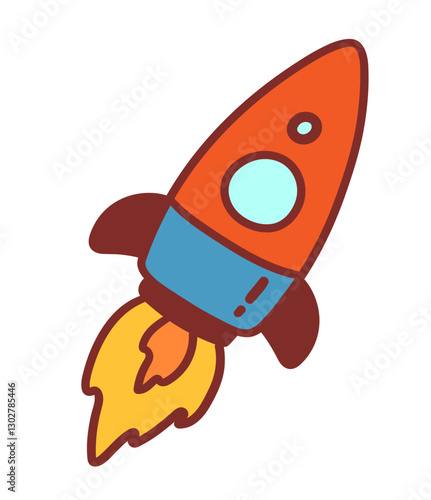 Vector cute color illustration of rocket icon