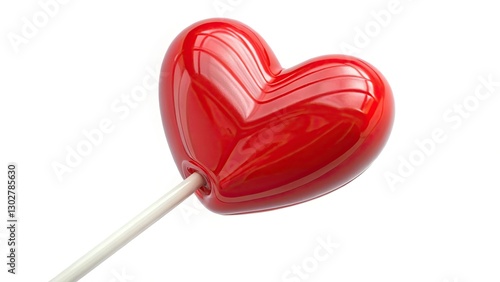 Sweetness personified: a glossy red heart lollipop, 3D rendered and isolated, ready for your stock image needs.