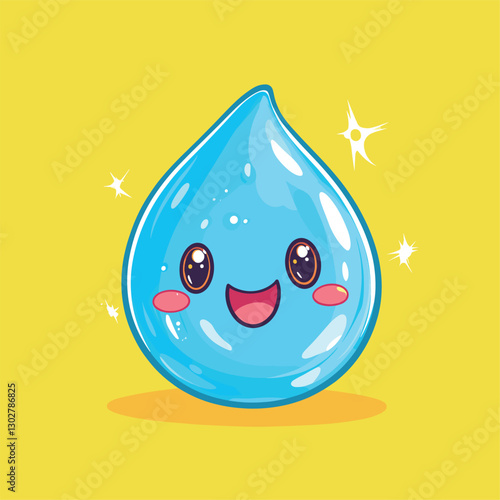 Cartoon little water drop cute expression, flat composition, bright lighting, detailed depiction, vivid expression, creative design, cartoon style, bright colors, flat design