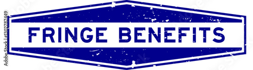 Grunge blue fringe benefits word hexagon rubber seal stamp on white background