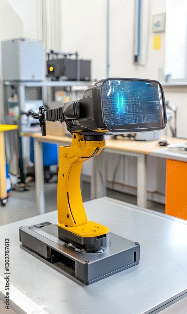Robotic arm with digital display in lab analyzing data Robotic arm with digital display in lab analyzing data