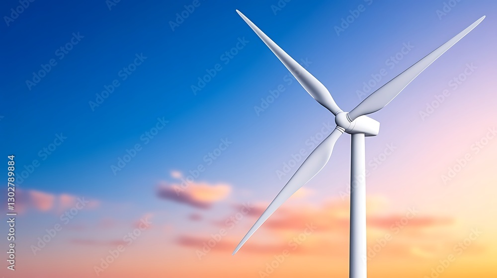 Obraz premium Majestic Wind Turbine Against Vibrant Sunset Sky Clean Energy Concept