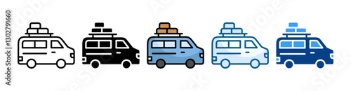 Minivan Icon Set Multiple Style Collectionfamily car, spacious, comfortable, road trip, transportation, travel, urban mobility, seating capacity, cargo space, SUV alternative, automatic, manual, renta