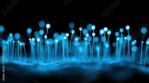 A glowing blue abstract representation of delicate tendrils rising from a dark background, evoking a sense of ethereal beauty and tranquility.