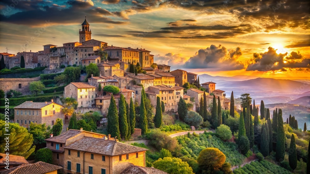 Fototapeta premium Tuscan Hilltop Town of Montepulciano, Siena, Italy - Panoramic View