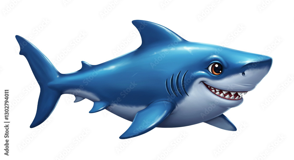 Fototapeta premium isolated blue shark fish animal water transparent background cartoon, model