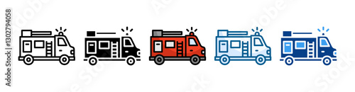 Firetruck Icon Set Multiple Style Collection