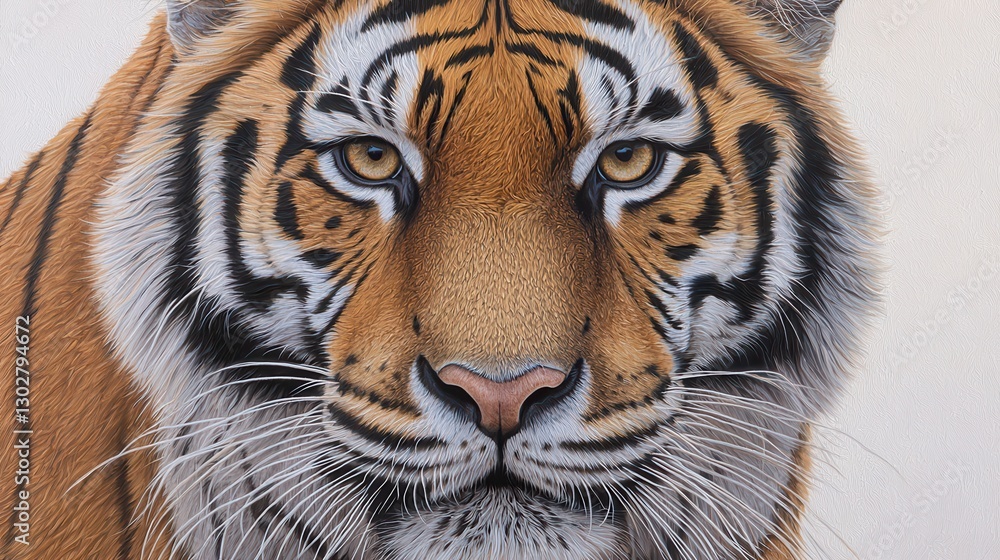 Fototapeta premium A close-up view of a tiger, showcasing its striking orange fur, bold black stripes, and intense gaze.