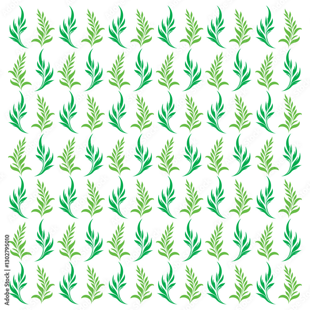 Fototapeta premium Green Leaves Seamless Pattern Vector, Botanical Design with Natural Elements, Isolated on White Background for Decorative Use