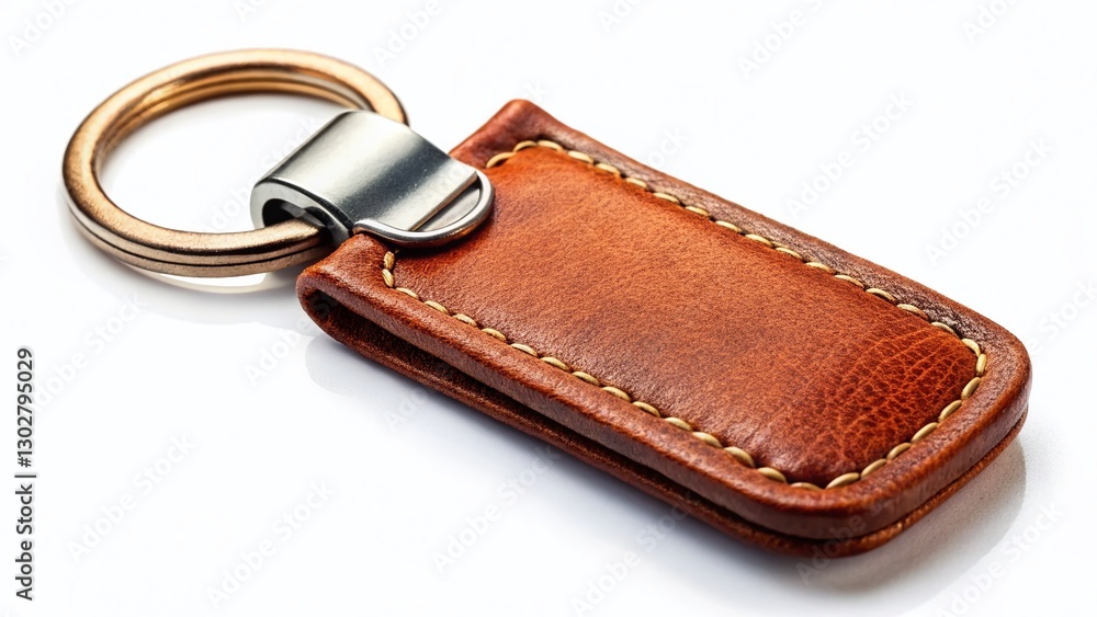 Urban Exploration Style Leather Keychain on White Background - Stock Photo Urban Exploration Style Leather Keychain on White Background - Stock Photo